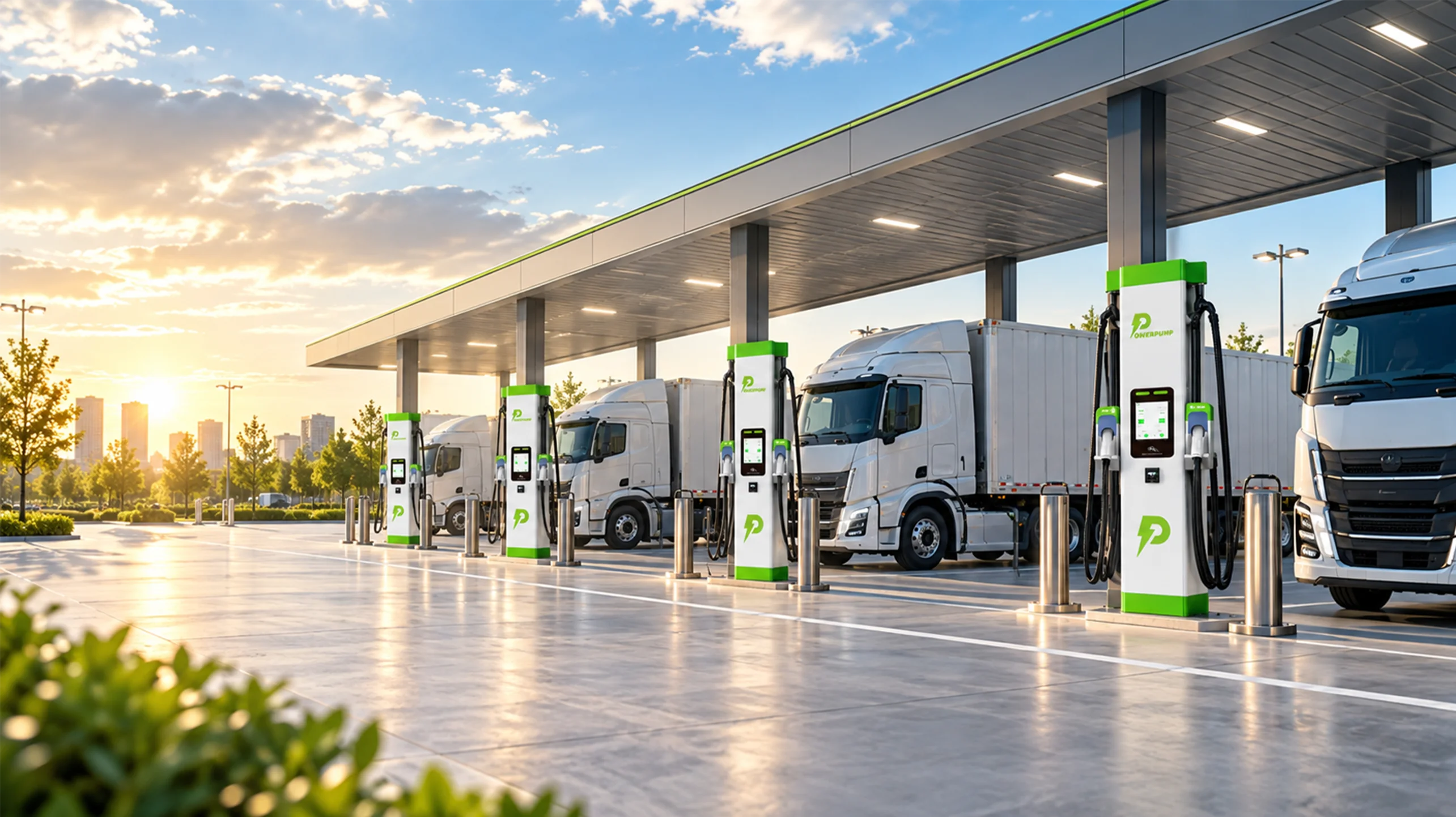 Megawatt EV charging depot for electric trucks